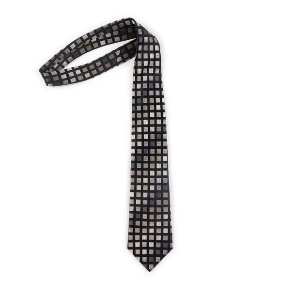 BCBG Attitude black silver square pattern 100% silk neck tie - Picture 1 of 6